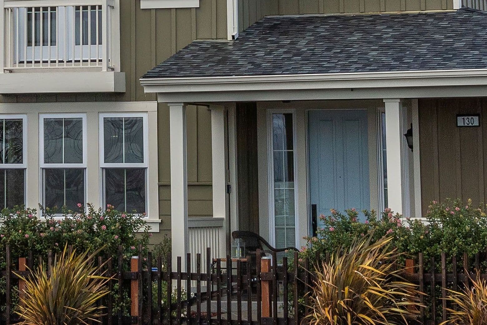 Zoomed detail of a front door and its trim